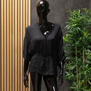Elizabeth and James Black Button-Down Blouse Long Sleeve, Size S